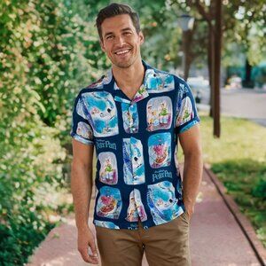 Disney Peter Pan Colorful Graphic Shirt Button-Up Woven Collar Neverland Unisex